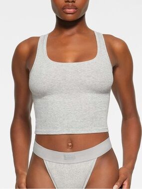 Skims Cotton Rib Tank Light Heather Grey Size XS NWT